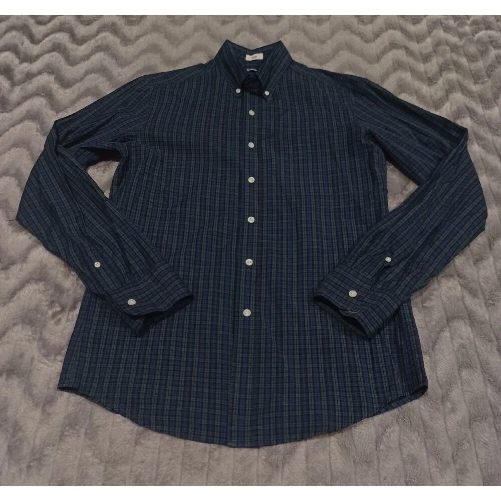 J Crew Mens Size S Green Blue Plaid Slim Long Sleeve Button Down Shirt